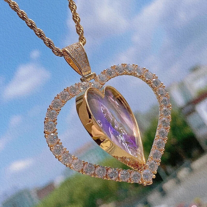 heart double sided photo necklace