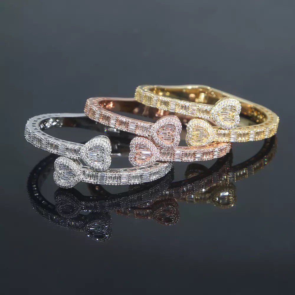 baguette heart bangle bracelet