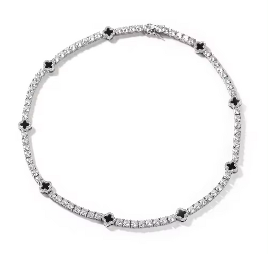 Clover Diamond Tennis Necklace | Silver