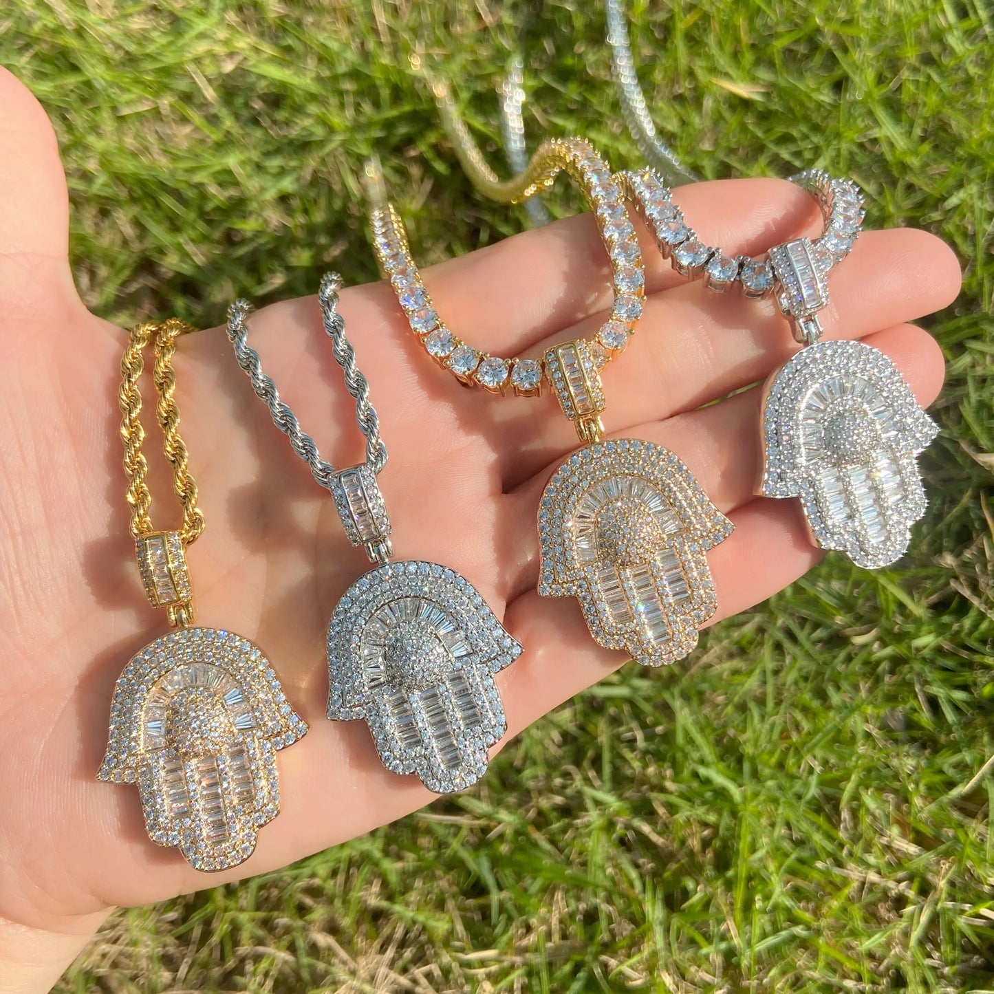 baguette hand necklace