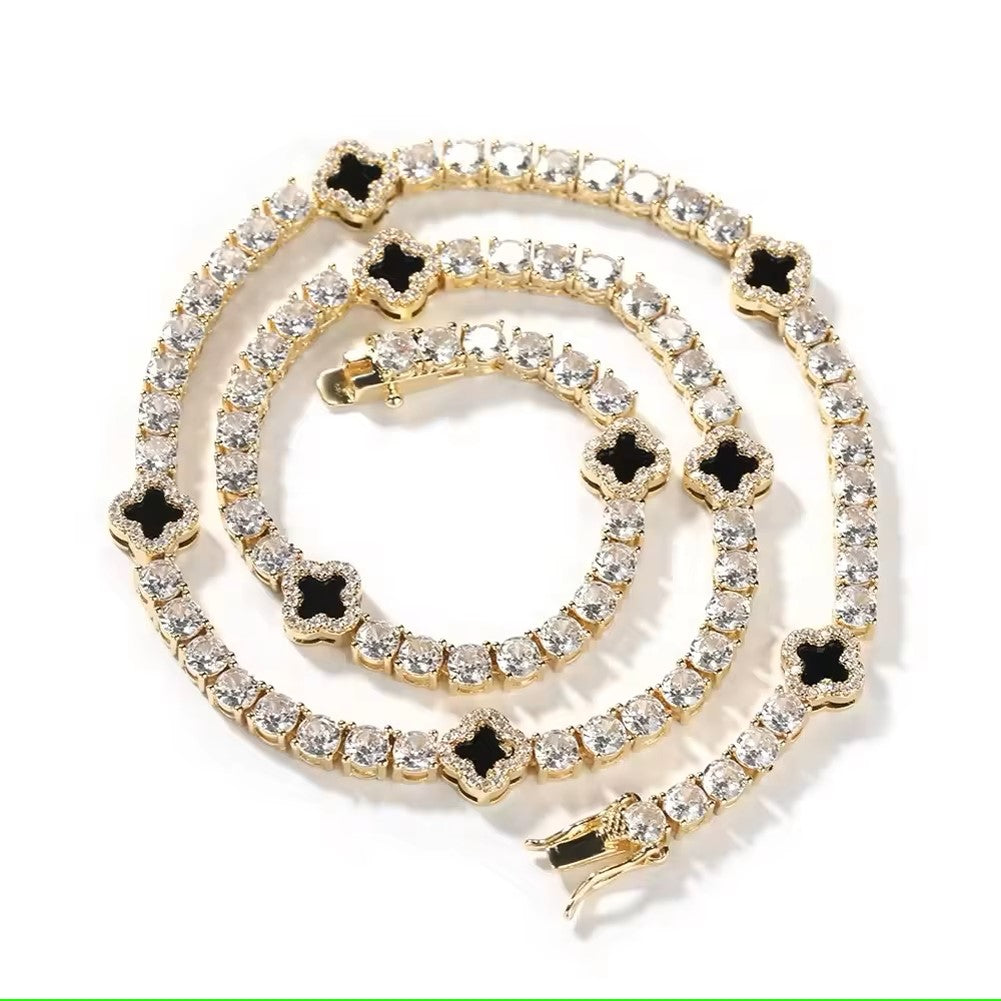 clover diamond tennis necklace | gold